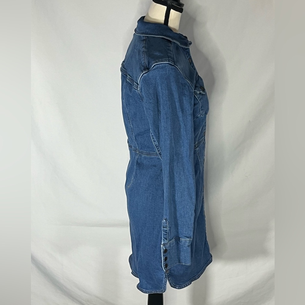 Free People Long Sleeve Snap Front Blue Stretch Mini Denim Dress Tunic Medium - Picture 5 of 12